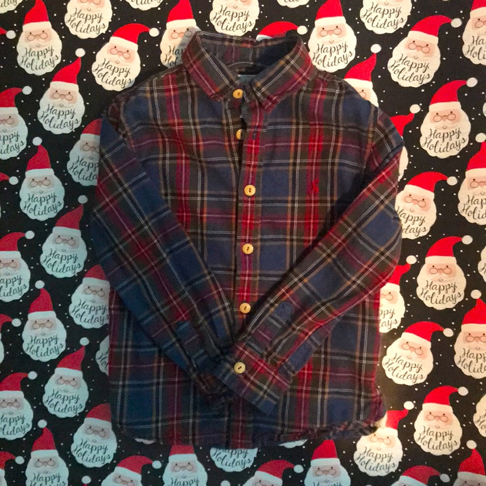Holiday plaid boys button down shirt, size 5